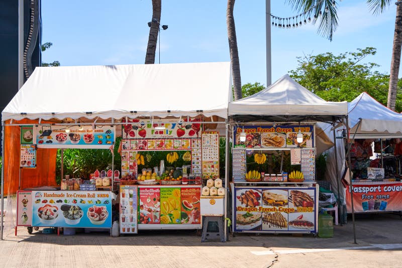 Street Market Under the White Stalls in Front of the Mall. Popular