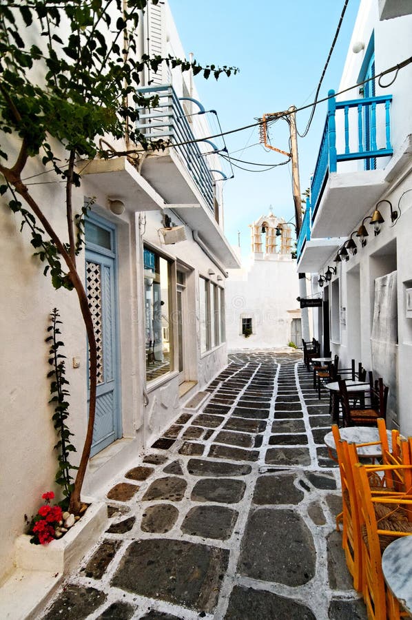 Street in Naoussa village royalty free stock photo