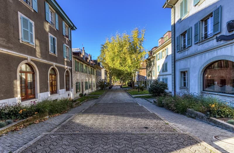 Street in old Carouge city, Geneva, Switzerland royalty free stock photo Street in old Carouge city, Geneva, Switzerland royalty free stock photo