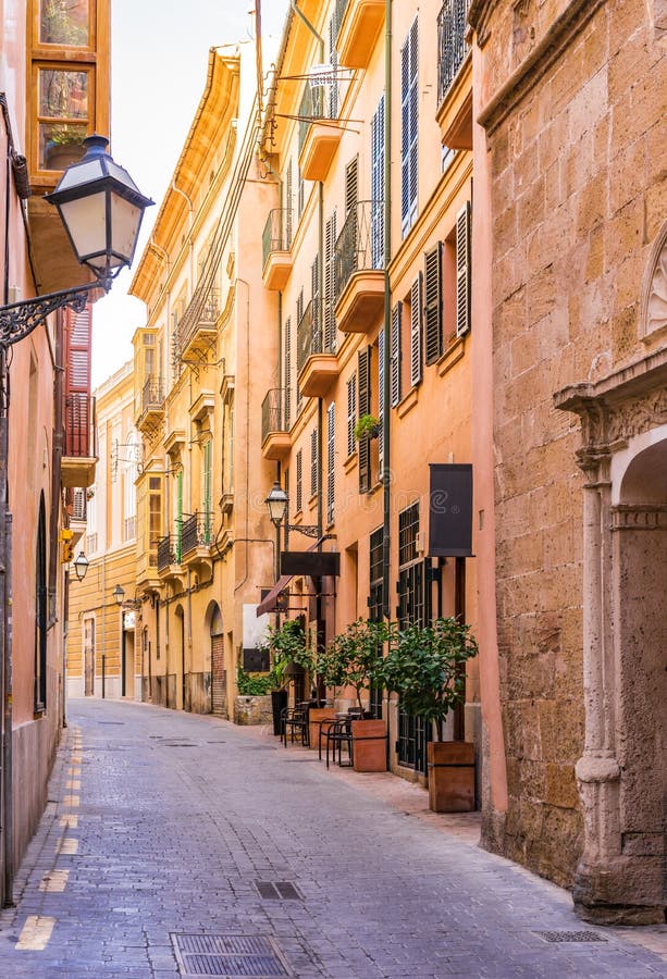 Old Historic City Center Street in Palma De Majorca, Spain Stock Image ...