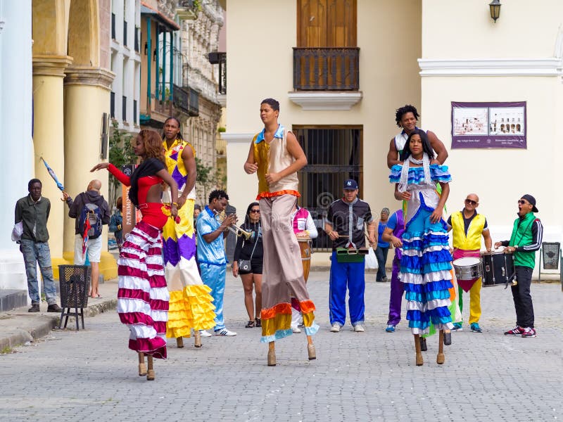 Street performers dancing on stilts in Old Havana stock photography Street performers dancing on stilts in Old Havana stock photography