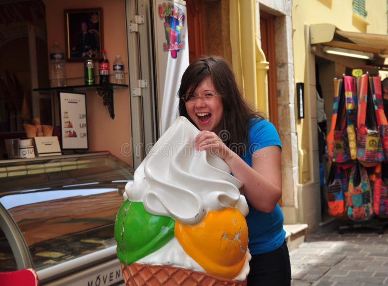 Street Portrait of A Girl Eating Ice Cream