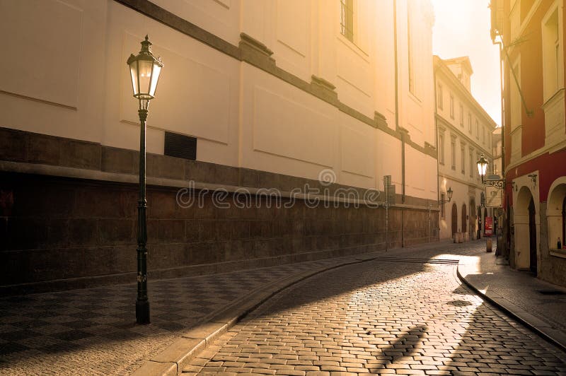 Street in Prague at sunset