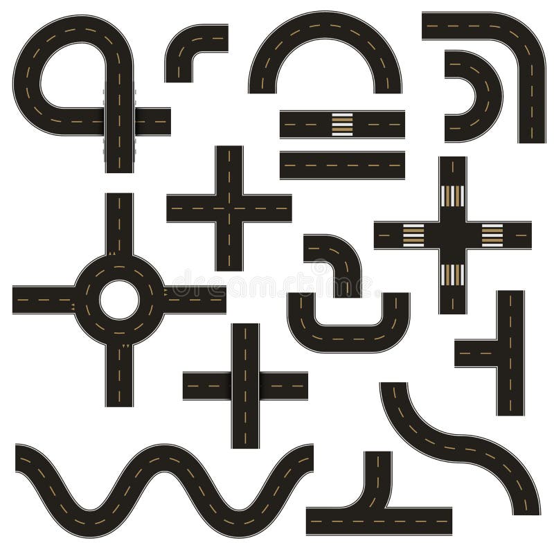 Street and road with footpaths and crossroads. Vector elements for city map. vector illustration