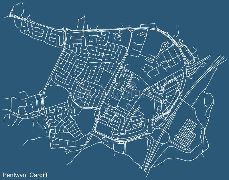 Street Roads Map Pentwyn Electoral Ward Cardiff United Kingdom Detailed Navigation Urban Blue Technical Drawing 234528049 