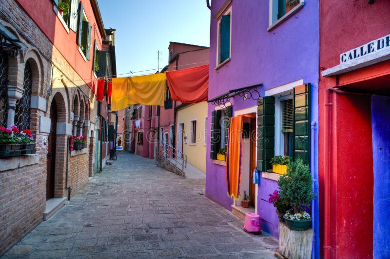 Street scene in Burano Italy stock photos Street scene in Burano Italy stock photos
