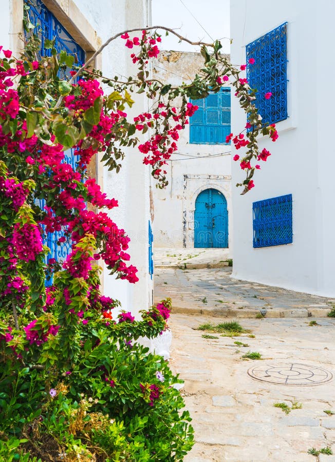 Street of Sidi Bou Said in Tunisia Stock Image - Image of decoration,  color: 107516645