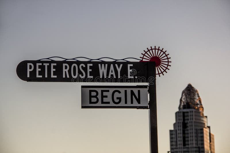 Street sign for Pete Rose Way in Cincinnati Ohio