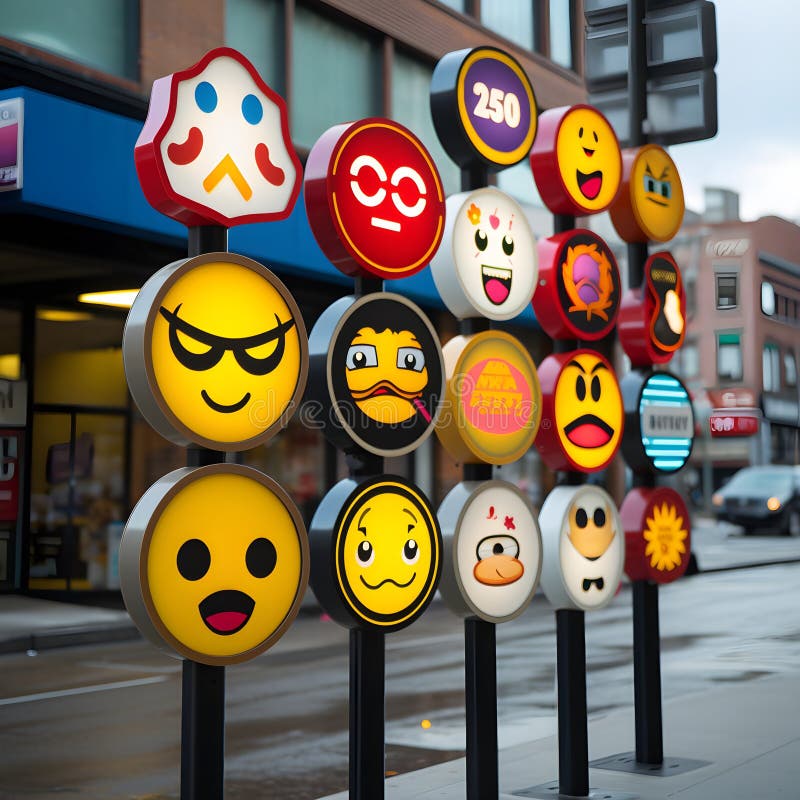 Street Signposts Displaying Playful and Engaging Emojis Stock Image Image of information