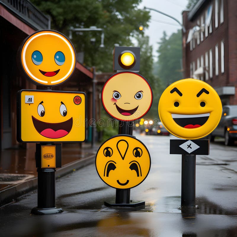 Street Signposts Displaying Playful and Engaging Emojis Stock Image Image of information
