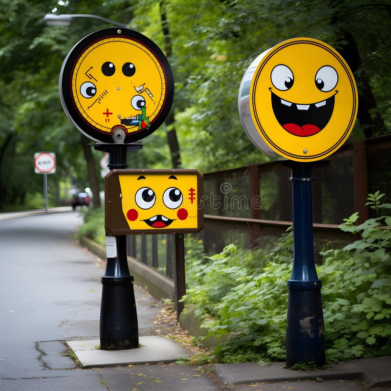 Expressive Street Signposts Using Emojis To Communicate Messages Stock Illustration