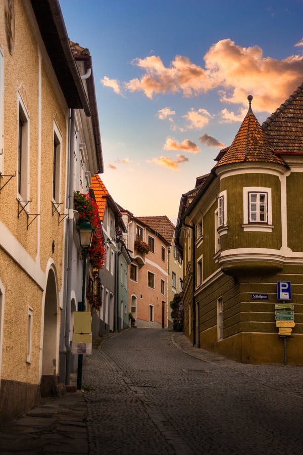 Street in Spitz an der Donau, Wachau valley. Austria royalty free stock photography
