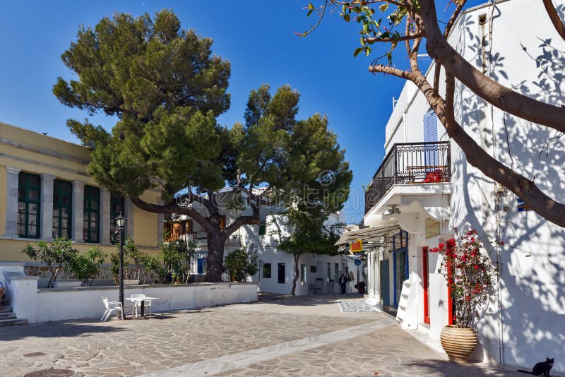 Street in town of Parakia, Paros island, Greece royalty free stock images Street in town of Parakia, Paros island, Greece royalty free stock images