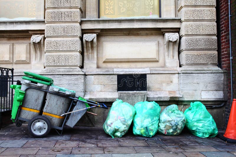 Street trash rubbish cart stock photo. Image of picking 35552166