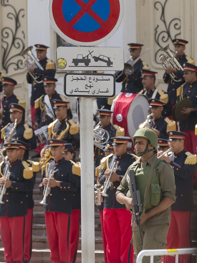 Avenue Habib Bourguiba in Tunis, the military guards playing on the street musicians. Avenue Habib Bourguiba in Tunis, the military guards playing on the street musicians.