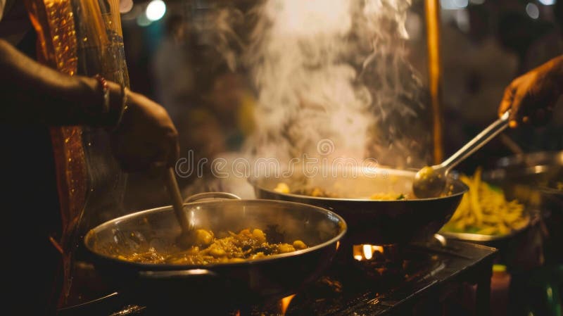 A Street Vendor Cooks Indian Food on the Street in India Stock Image