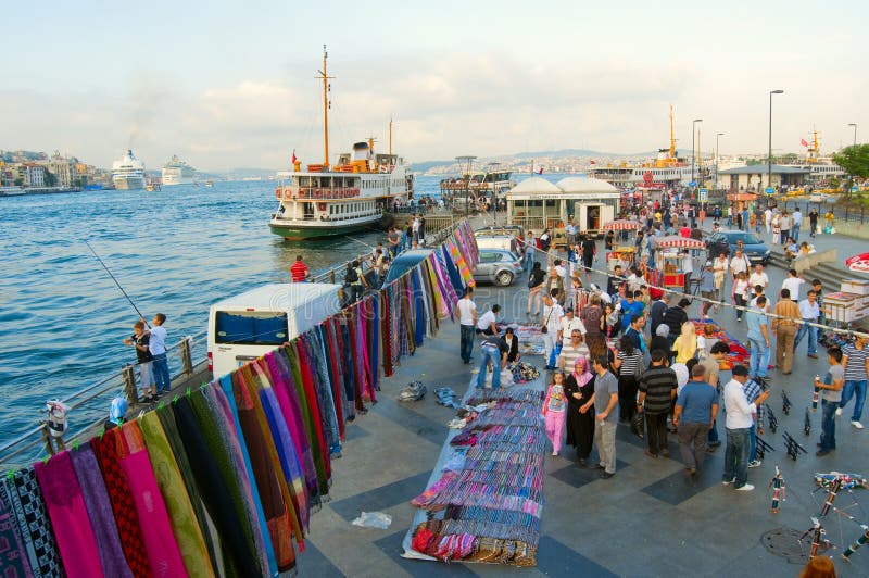 Street vendors in Istanbul;Boats on the Bosphorus river