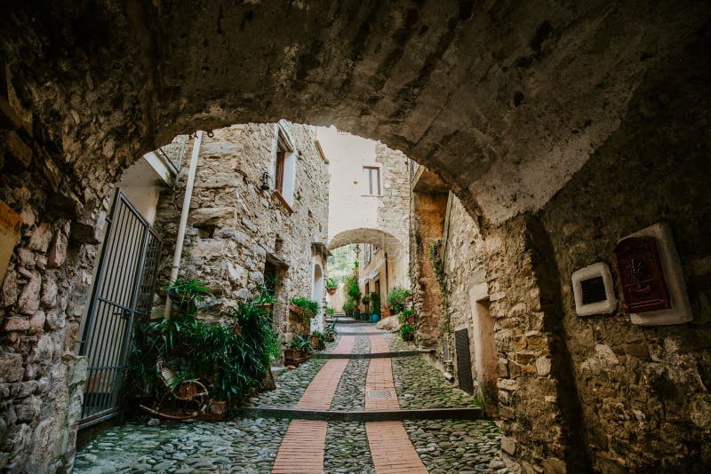 Street view in the beautiful village of Dolceacqua, Italy