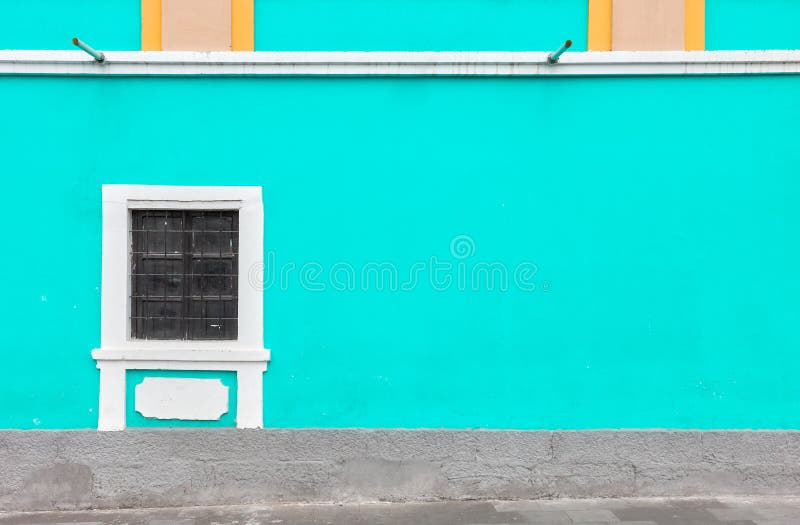 Street view of a colonial building facade, architecture background, Riobamba, Ecuador stock photo