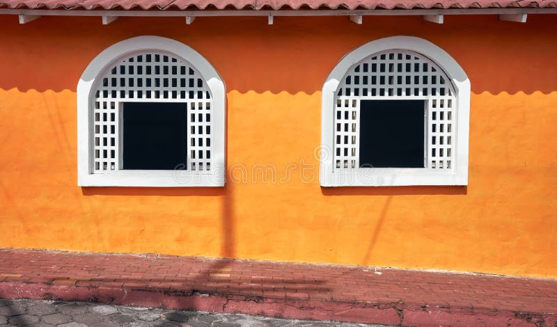 Street view of a colorful facade, Ecuador stock photo