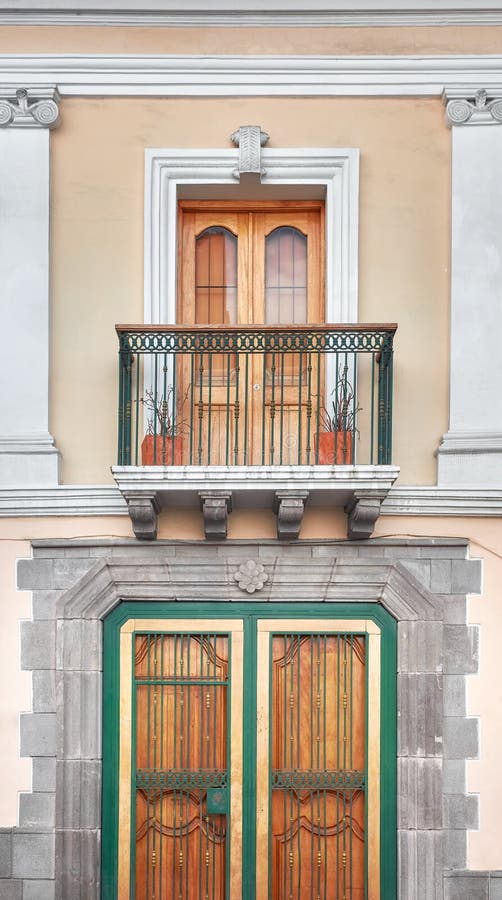 Street view of an old building facade in Quito, Ecuador stock image