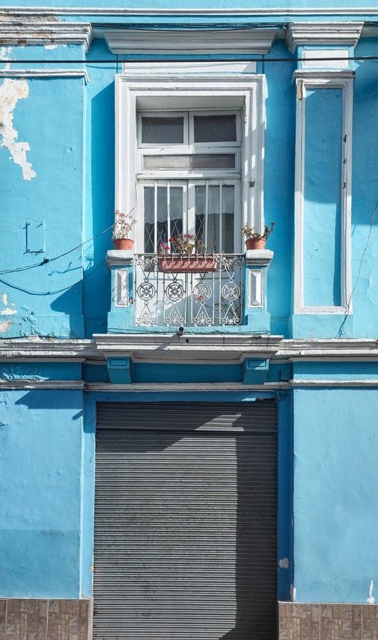 Street view of an old building facade in Quito, Ecuador royalty free stock photography