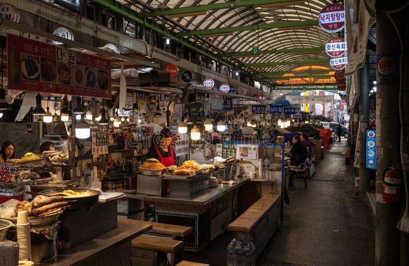 Streetfood Vendor Selling Korean Food in Gwangjang Market Seoul