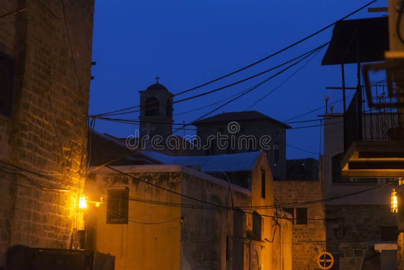 Streets of ancient city of akko at night. Israel. Streets of ancient city of Akko at night. The place changed very little in several hundreds years. Israel royalty free stock photography Streets of ancient city of akko at night. Israel. Streets of ancient city of Akko at night. The place changed very little in several hundreds years. Israel royalty free stock photography