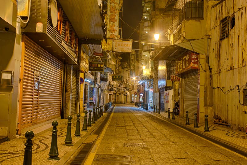 Streets of historic Macau at night