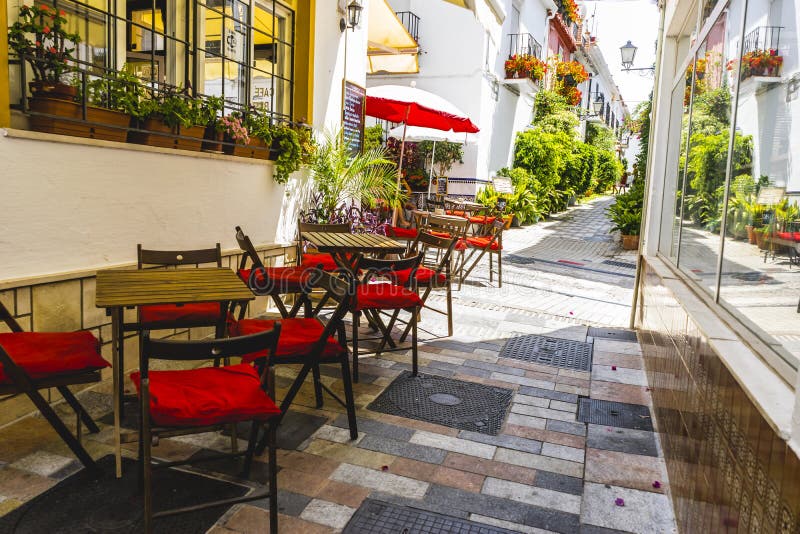 Streets Marbella Restaurant Tables Spain Stock Photos Free & Royalty