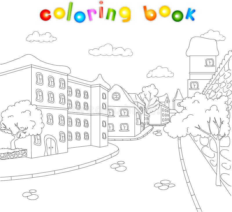 The streets of the old town. Coloring book for kids about architecture