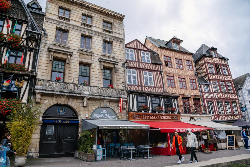 On the Streets of the Old Town of Rouen with Traditional Half-timbered ...