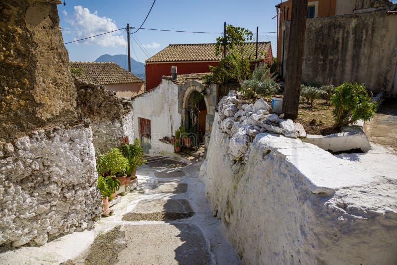 In the Streets of Pelekas Village on Corfu Island Stock Image - Image ...