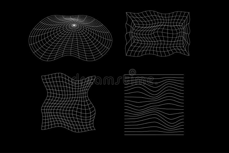 Streetwear mesh Assets 3D wareframe grid futuristic shape abstract urban  style collection Stock Vector