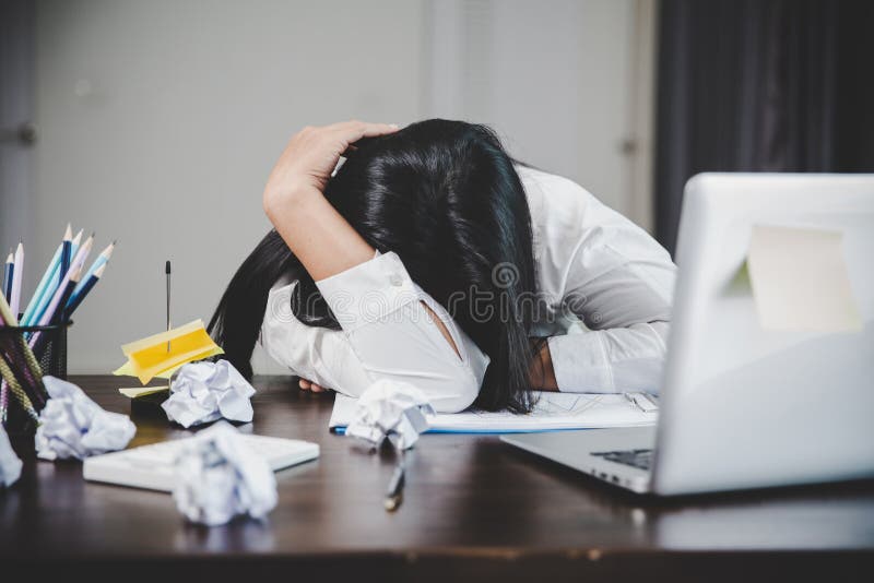 Stress Business Woman Person From Hard Work Depression In Office Tired And Anxious Employee