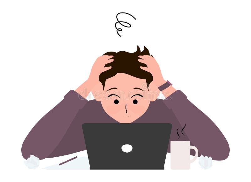 Stress Concept. Stressful Businessman Working In Office Tired And Bored  Illustration Flat Vector Cartoon Character Stock Vector - Illustration of  desk, corporate: 184406747