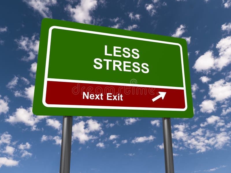 Less stress next exit traffic sign on blue sky vector illustration