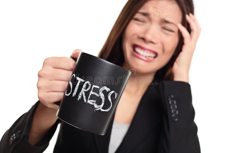 Stress at work concept - business woman stressed