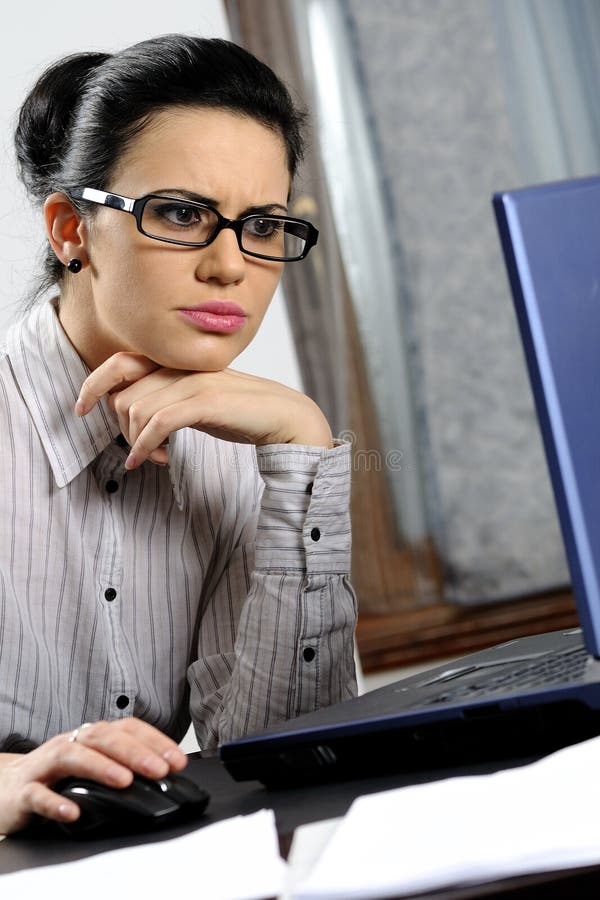 Stressed business woman working stock photo