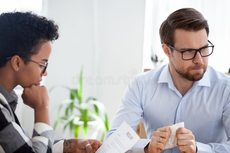 Stressed candidate man and boss during job interview royalty free stock photos Stressed candidate man and boss during job interview royalty free stock photos