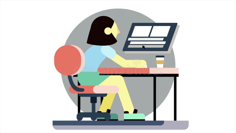 Stressed Cartoon Woman Sitting at the Table, Working at the Computer and  Drinking Coffee. Animation. Tired Office Worker Stock Illustration -  Illustration of digital, laptop: 158693221