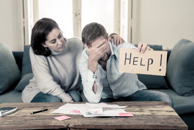 Young Couple having financial problems feeling stressed paying bills debts ...