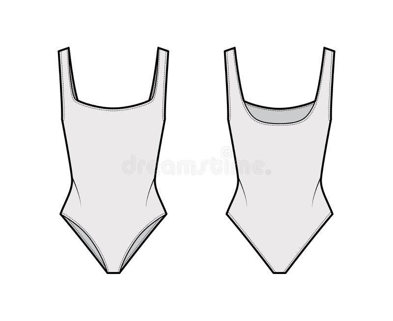 Stretch-jersey Bodysuit Technical Fashion Illustration with Open Back ...
