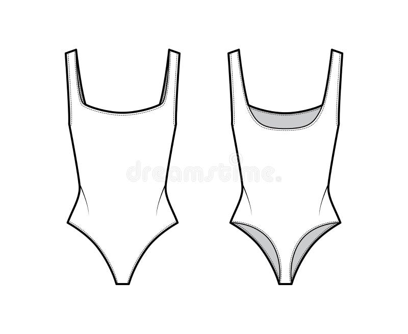 Bodysuit Technical Fashion Illustration. One-Piece Swimsuit, Underwear ...