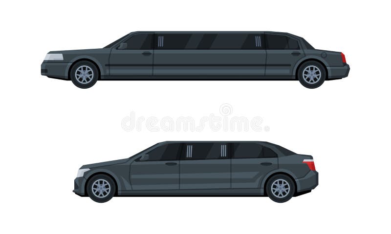 Stretch Limousine As Long Wheelbase Luxury Sedan and Urban Transport Vector  Set Stock Vector - Illustration of auto, model: 236710259