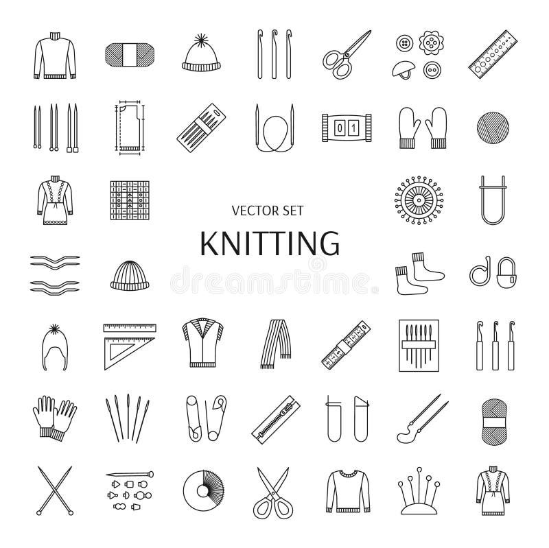 Strickende Linie Ikonen eingestellt Strickende Versorgungen und Zubehör vektor abbildung Strickende Linie Ikonen eingestellt Strickende Versorgungen und Zubehör vektor abbildung