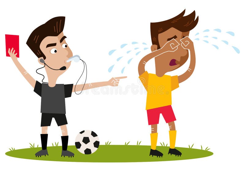 Strict Looking Cartoon Football Referee with Headset Blowing Whistle ...