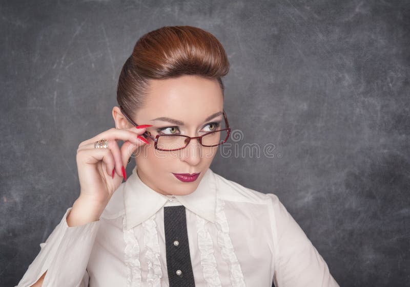 Strict Teacher In The Glasses Stock Image Image Of Hairdo Business