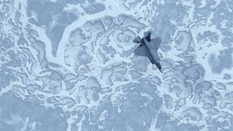 Strike Fighter Jet Aircraft High Altitude Above Frozen Glacier Snowy Frozen Tundra