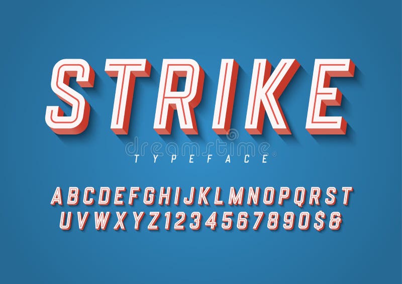 Strike trendy inline sports display font design, alphabet, typeface, letters and numbers, typography.